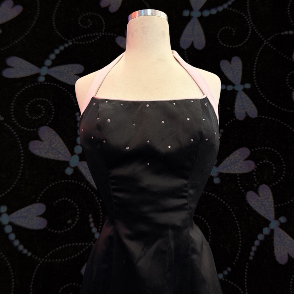 Zum Zum by Niki Livas Black Strapless Evening Dress with Pink Halter Straps